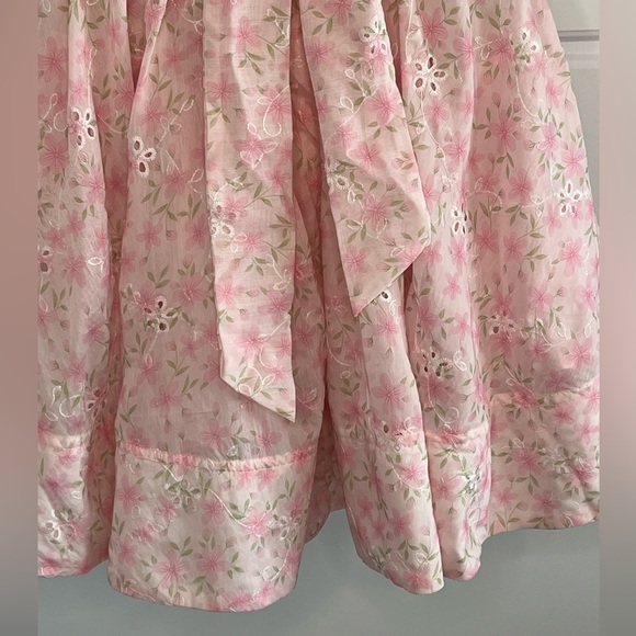 NEW MABLE Pink Floral Ruffle Tiered Criss Cross Back Mini Dress L Girly Flirty - Picture 8 of 14